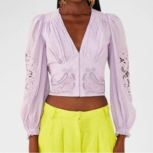 FARM Rio Lilac lavender lace Embroidered Blouse